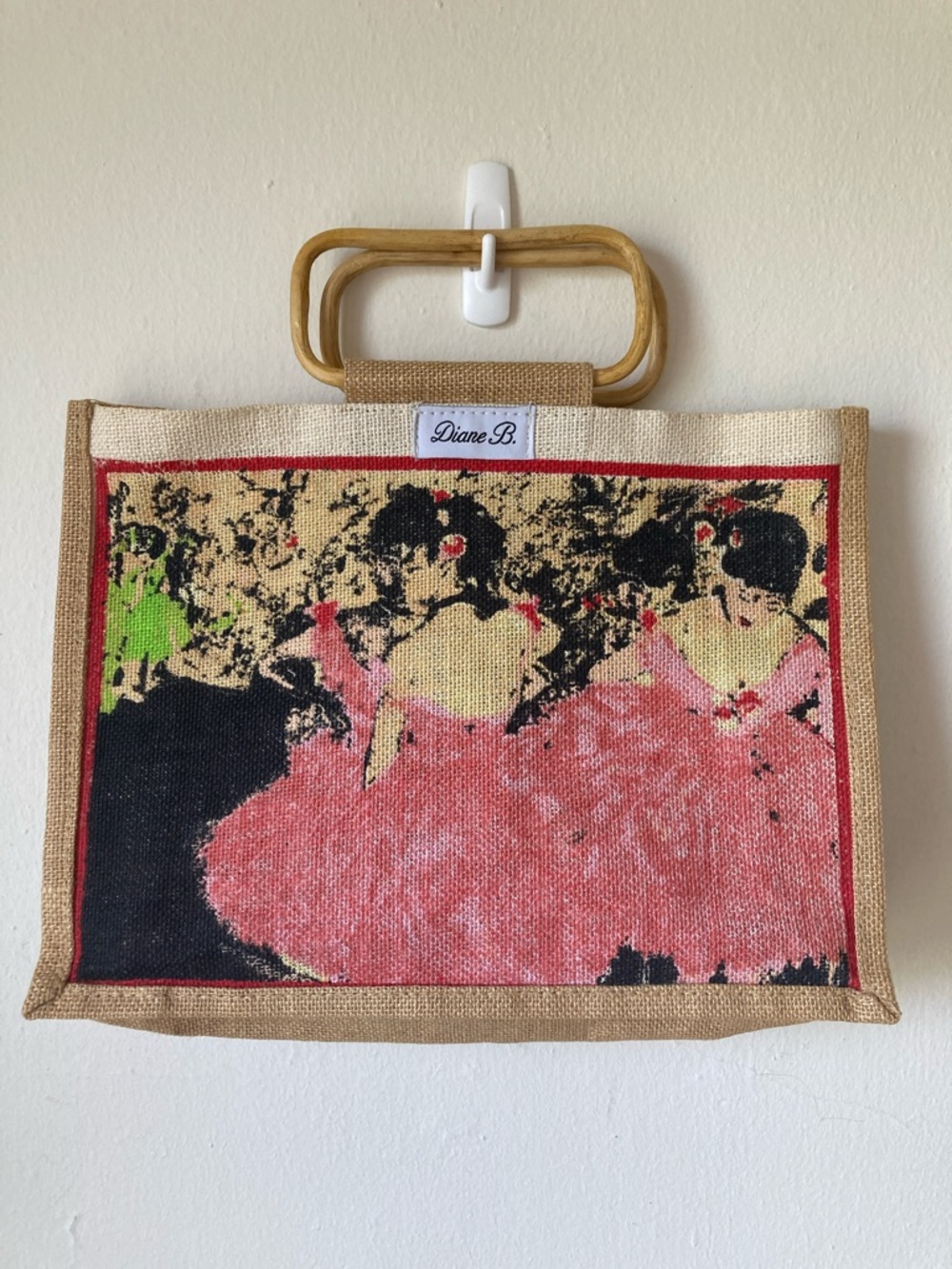 Diane B. Impressionist Ballet Print Burlap Tote 15” x 11” x 4.5”